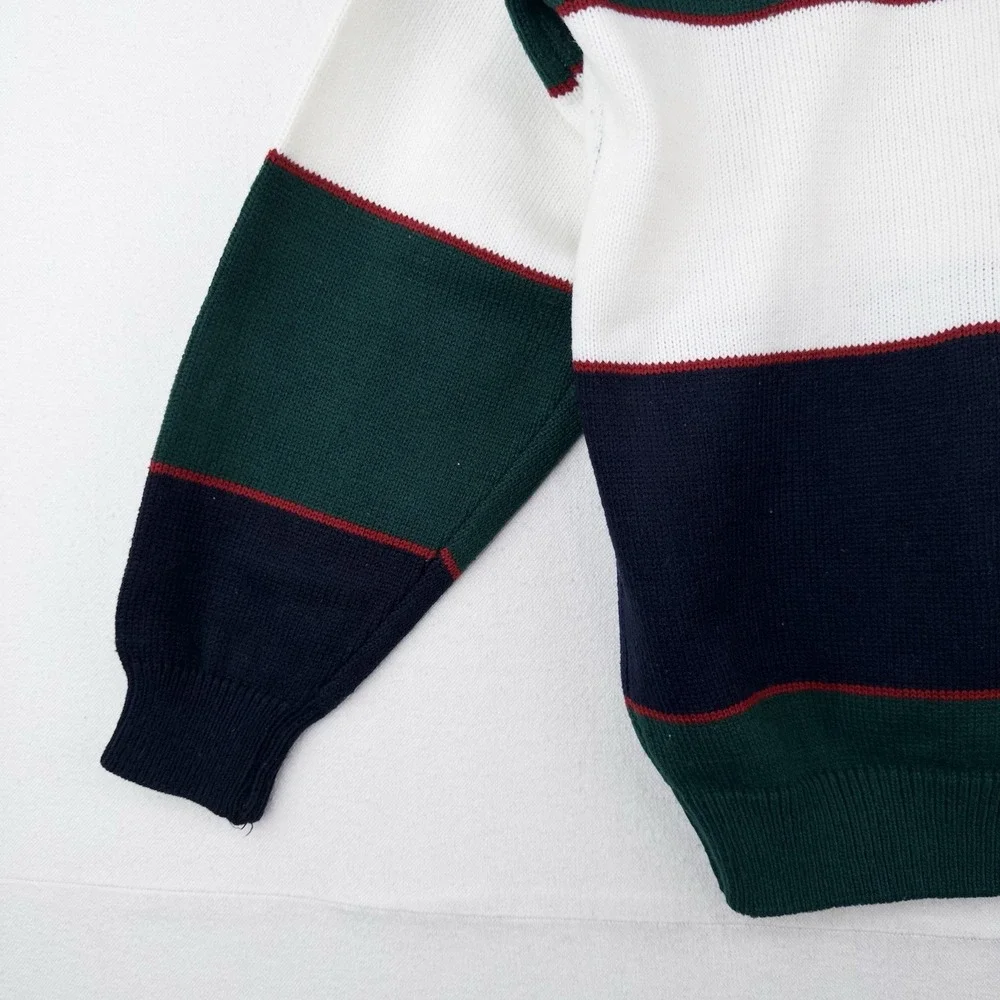90's Vtg Embroidered Classic Yacht Club Racing Sweater Acrylic Color Block